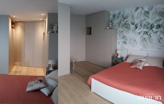 Rénovation à Loire Authion d'une chambre avec dressing sur mesure et salle d'eau attenante.