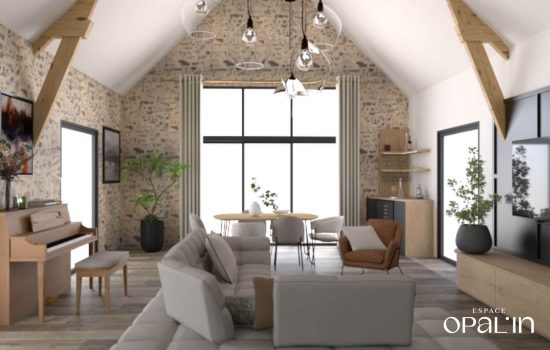 Agencement et décoration d'une salon séjour cathédrale avec meuble sur mesure à Angers.